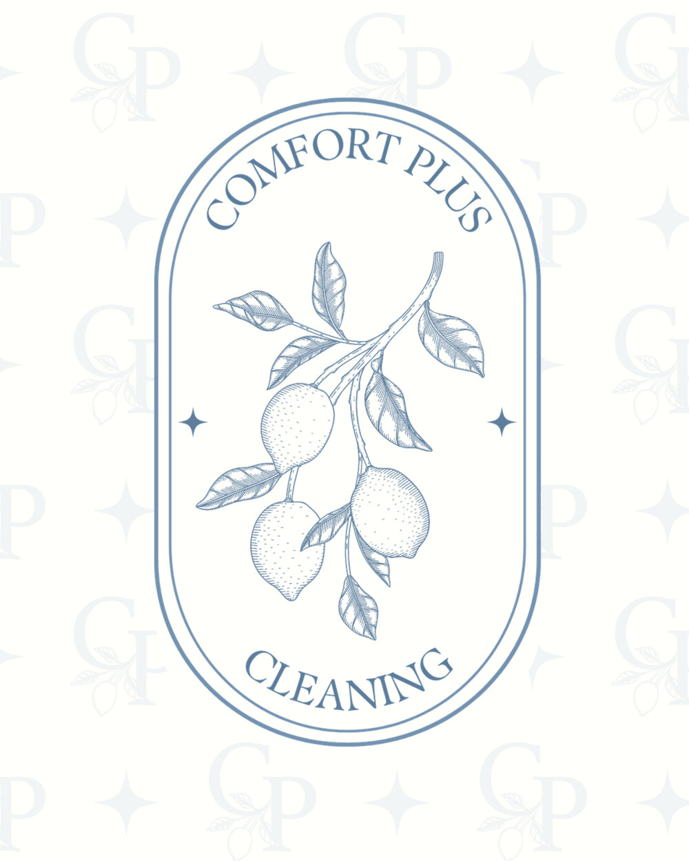 Comfort Plus Cleaning brand emblem — engraved lemon branch